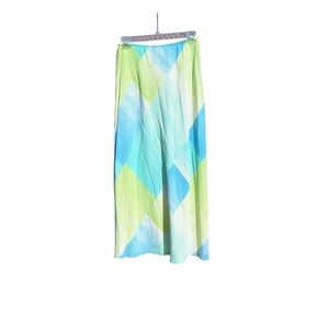 Max Studio Maxi Skirt Fairy Prairie Boho Artsy Patchwork Geometric Dopamine Lime